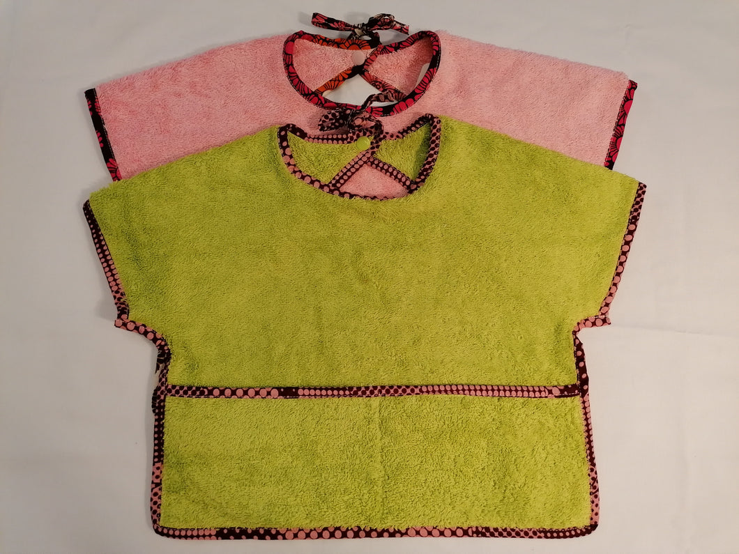 Lot de 2 bavoirs bébé à manches-tissu coton imprimé (wax).